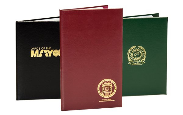 Black, burgundy and green proclamation folders
